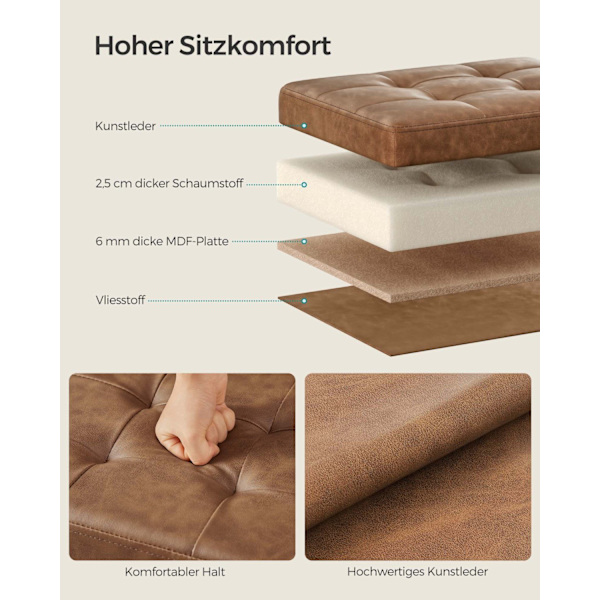 Rootz Coffee Brown PU-istuimen rintakehä - Säilytys ottomaanit - Rakkaus - Keskitiheys kuitulevy - 31 cm x 41 cm x 31 cm - 2,1 kg - 130 kg Kapasiteett