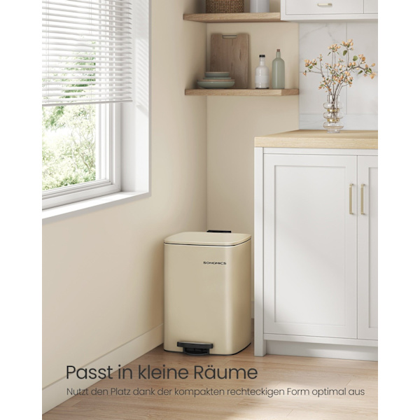 Rootz Beige stålspand - Skraldespand - Affaldskurv - 20 liters kapacitet - 34 cm x 28,5 cm x 40,4 cm
