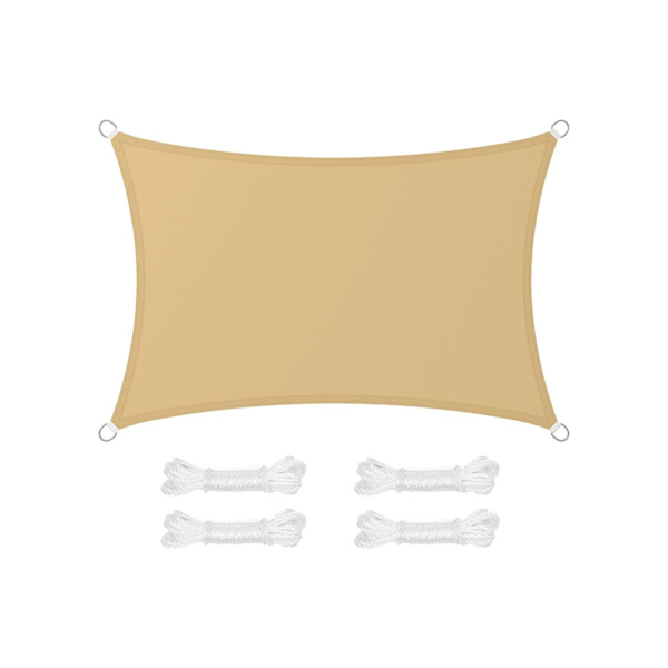 Rootz Sandy Yellow Shade Sail - Solskærm - UV-beskyttelse - Udendørs baldakin - 160 g/m2 polyesterstof - Rustfri stålring - 2m x 3m - Letvægts 1 kg -