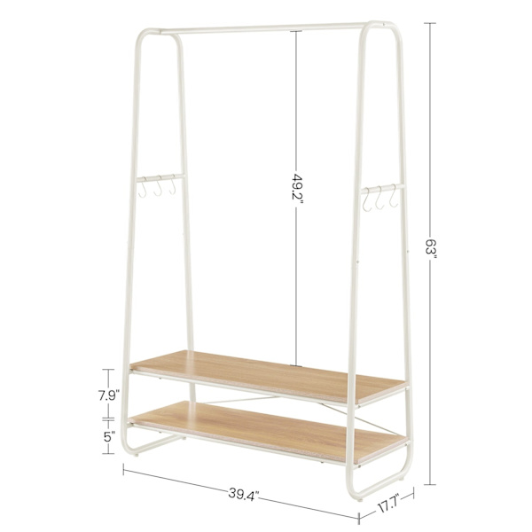 Rootz Oak Cream White -vaateteline - Vaatekaapin järjestäjä - Vaateteline - Lastulevy ja teräs - 45 cm x 100 cm x 160 cm - Raskas - Helppo koota - Suu