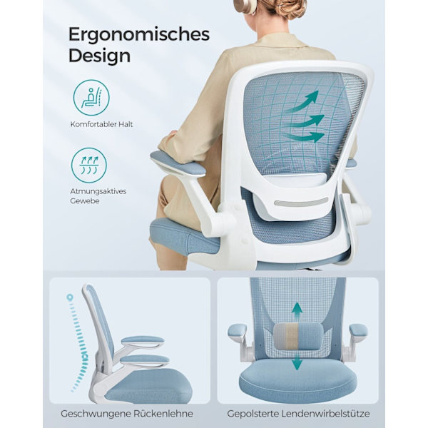 Rootz Mist Blue Ergonomisk kontorsstol - Skrivbordsstol - Snurrstol - Plastskum Nylonstål - Justerbar höjd - Svankstöd - Material som andas - 64cm x 6