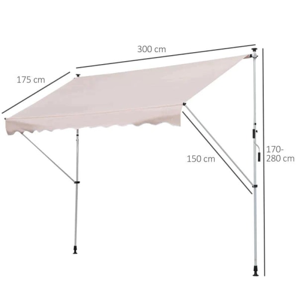 Rootz Markis - Ledarmsmarkis - Klämmarkis - Solskydd - Fällarm Handvev - Balkong - Beige - 300 x 150 cm