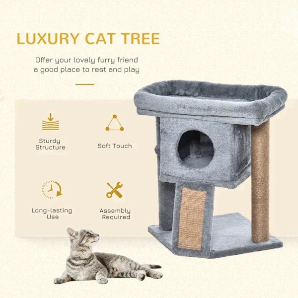 Rootz Cat Tree - Kissapuu juutilla raaputusmatolla - Riippuva pallo - Raaputustaulu - Kissakalusteet ovireiällä - Lemmikkien kalusteet - Vaaleanharmaa