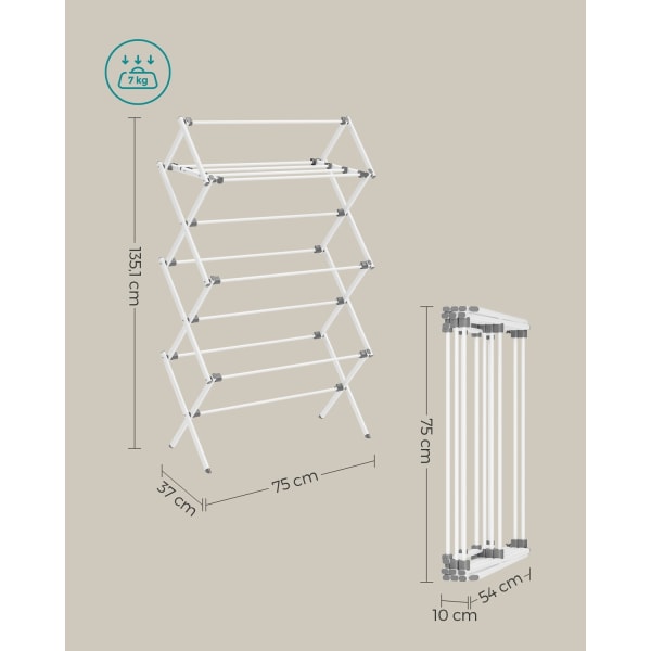Rootz White Steel PP tvättställ - Diskavlopp - Torkställ - Lätt - Kompakt design - Enkel montering - 37cm x 75cm x 135,1cm
