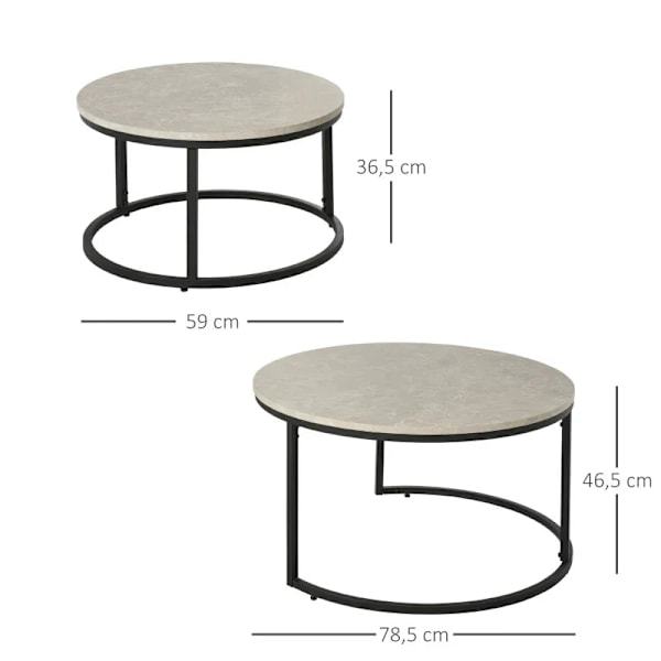 Rootz 2 Sofaborde - Sideborde - Industrielt design - Sengebord - MDF-Metal - Grå-Sort - 78,5 Cm X 78,5 Cm X 46,5 Cm
