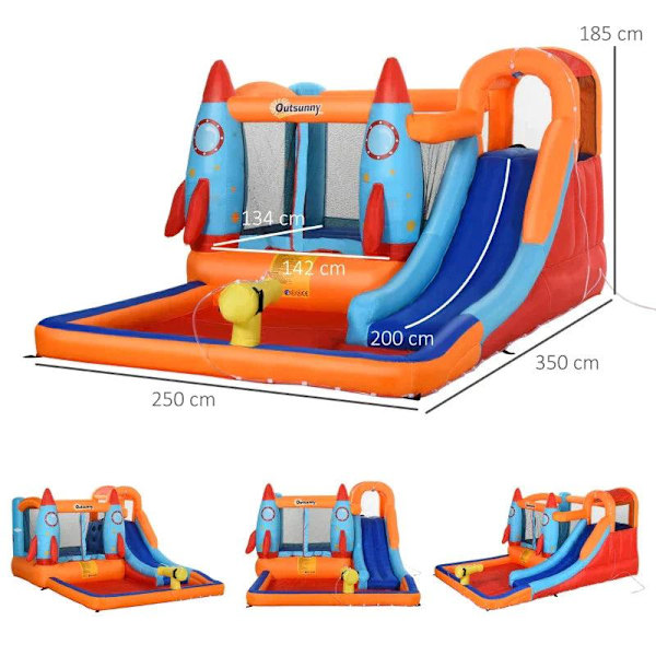 Rootz Hoppeborg - Oppustelig Hoppeborg - Kids Hoppeborg - Lapper og fikseringsmateriale - I 3-8 år - Flerfarvet - 350 cm x 250 cm x 185 cm