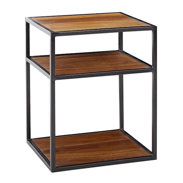 Rootz sengebord massivt sheesham træ - metal 40x50x35 cm sidebord højt - Design natkonsol boxmadrasser med hylde - Industrielt sofabord højt med opbev