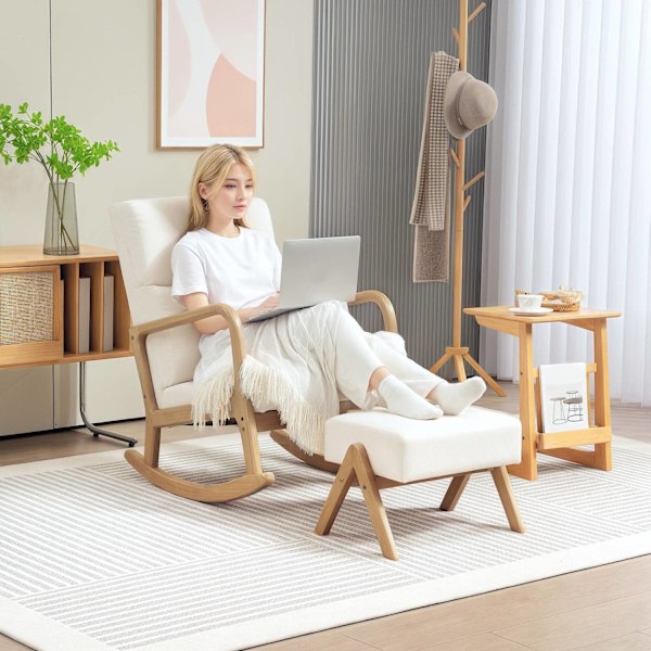 Rootz gungstol med avföring - mjukt vadderad - linne -look - ultimat komfort - 65W x 96d x 94,5H cm - grädde vit
