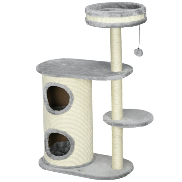 Rootz Cat Climbing Tree - Skrapstolpe - Cat Tree Tower - Cat Activity Center - Plysch - Sisal Rep - Underhållning - 59cm x 35cm x 100cm