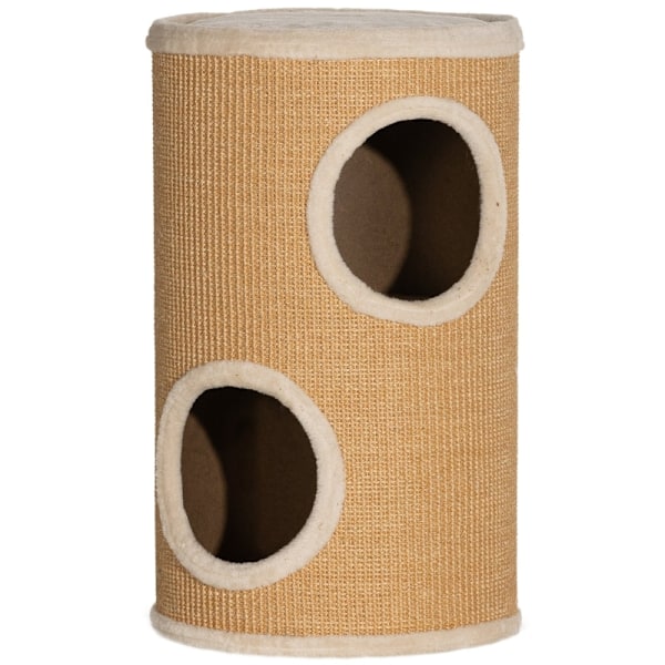 Rootz Cat Tower Barrel - Multi-Level Cat Activity Center - Ridsestolper - Plys polstrede hjørner - Sisal Udvendig - Brun & Beige - 35 cm x 60 cm