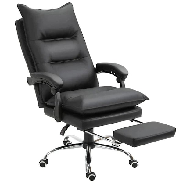 Rootz kontorsstol - Skrivbordsstol - Snurrstol - Fotstöd - Justerbar i höjdled - konstläder - Svart - 66 x 72 x 122-130 cm