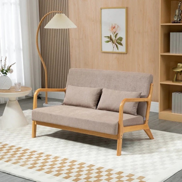 Rootz 2 pers. sofa - 2 pers. - Lille sofa - Retro design - 2 hynder - Gummitræ - Brun + Natur - 122L x 71W x 76H cm