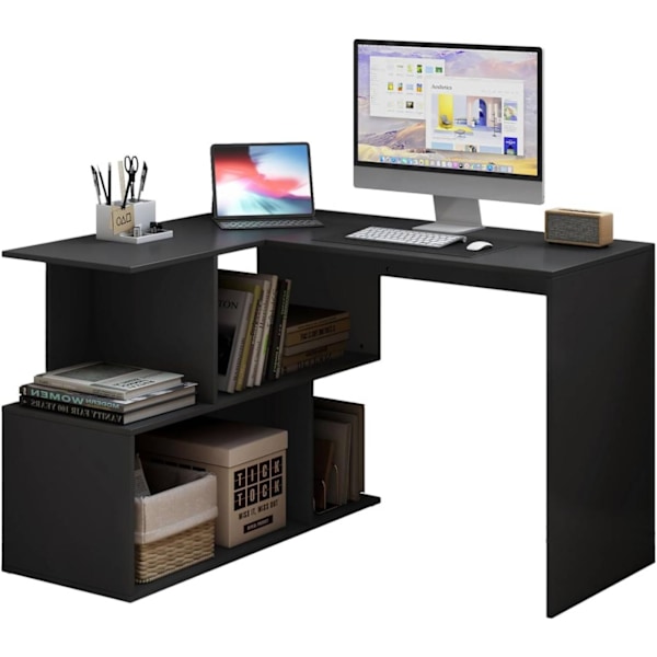 Rootz L-formet 2-i-1 skrivebordshylde - Computerbord - Gaming Station - E1 træmateriale - 100 cm x 77 cm x 120 cm