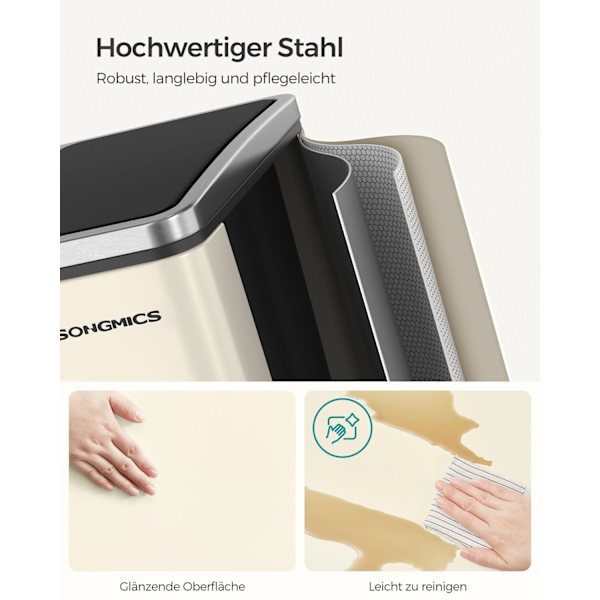 Rootz genbrugsspand 3 rum affaldssepareringssystem - Skraldespand - Genbrugsspande - Stålmateriale - 61 cm x 31,5 cm x 55,5 cm