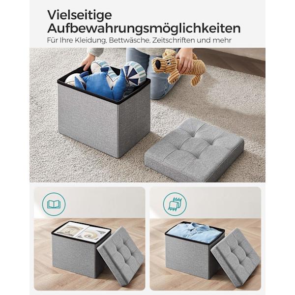 Rootz-sædebrystopbevaring Ottoman - Fodstøtte - Opbevaringsbænk - Holdbar imiteret linned - 31 cm x 41 cm x 31 cm