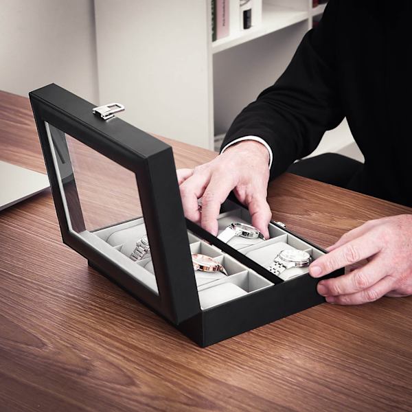 Rootz Watch Box - Klockorganisator - Klockförvaring - MDF-brädor - PU - Sammet - Glas - Skyddar klockor - Snygg dekoration - Utmärkt presentidé - 25 c