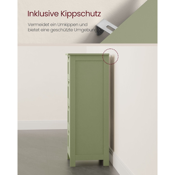 Rootz Laurel Green Badeværelsesskab - MDF Opbevaringsenhed - Håndklædebeholder - 30 cm x 30 cm x 82 cm - 8,3 kg - Maks. 45 kg øverste hyldekapacitet