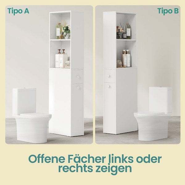 Rootz Badeværelsets kabinet - Tall Cabinet - smal badeværelsesopbevaring - Rumbesparende - 40 cm x 18 cm x 134,4 cm - Klassisk hvid spånplade