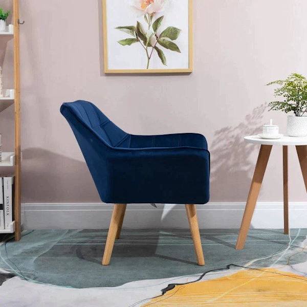 Rootz Lænestol - Enkeltlænestol - Vingestol med fløjlsagtigt betræk - Træben - Hjem - Soveværelsesmøbler - Grøn - 68,5 cm x 61 cm x 72,5 cm
