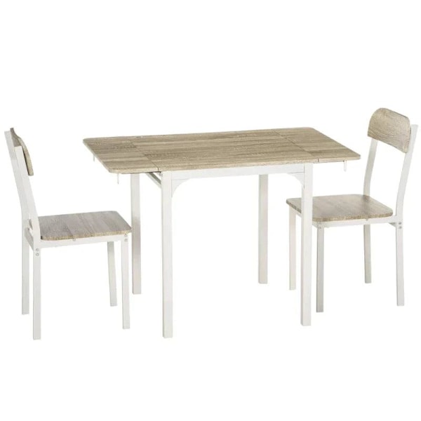 Rootz 2-delt siddegruppe - Sammenklappeligt spisebord med 2 stole - Foldebord - Hvid + Natur - 110 cm x 70 cm x 75 cm