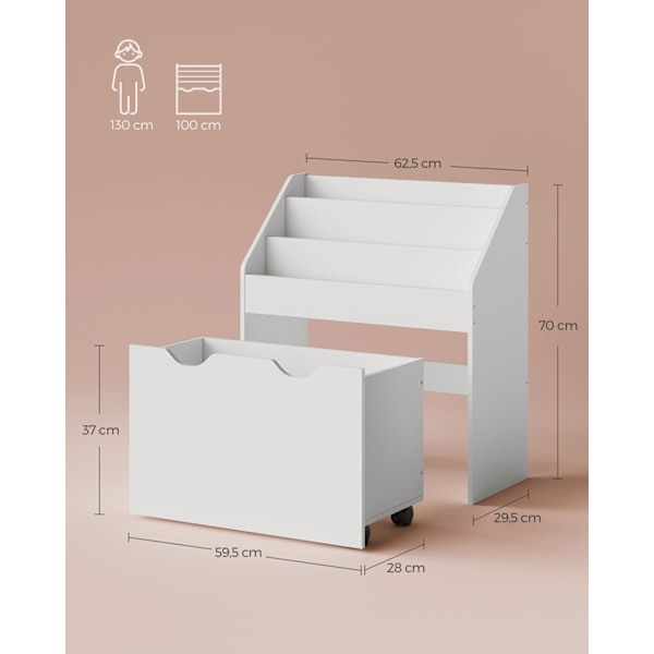 Rootz legetøjsopbevaringshylde - Organizer til børn - Mobilvogn - Cloud White - 28,5" x 11,5" x 35,5"