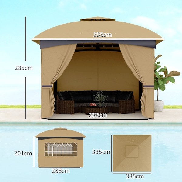 Rootz Garden Gazebo 3.4x3.4m - öltält - utomhusskydd - UV -skydd - Stålram - 335L x 335W x 285H cm