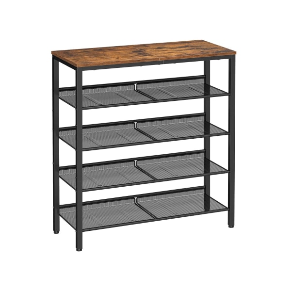 Rootz Vintage brun-sort skostativ - Opbevaringsorganisering - Spånpladestål - 27 kg Kapacitet - 75 cm x 30 cm x 93 cm