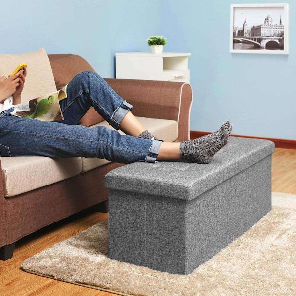 Rootz Hocker - Puf - Foldestol med opbevaringsplads - Bryst - Bænk - Opbevaring - Lysegrå - 110 x 38 x 38 cm