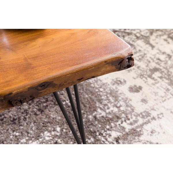 Rootz Design soffbord massivt träbord med trädkant 56x38x51 cm - Sheesham träbord med metallben - Vardagsbord i rustik lantlig stil