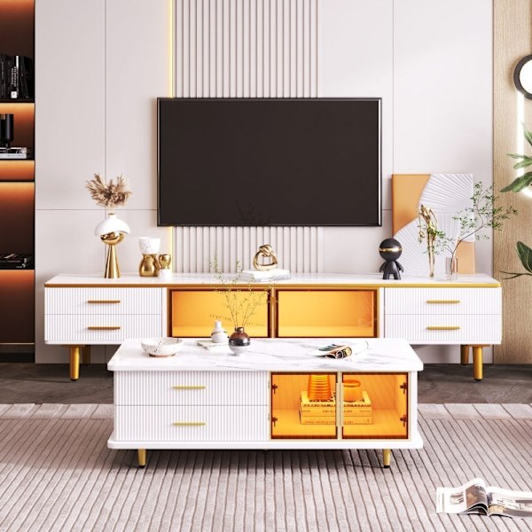 Rootz Marble-Look TV-skåp - Mediakonsol - Underhållningsenhet - Rymlig förvaring - 170L x 37W x 47,5H cm