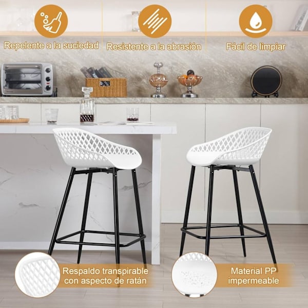 Rootz Hollow Back Barstol Set - Bänkstol - Hög pall - PP-material - Ergonomisk design - 47cm x 84cm x 48,5cm