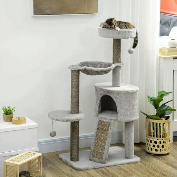 Rootz skrapstolpe - Cat Cave - Kattsäng - Katthängmatta och leksaker - Ljusgrå - 60cm x 40cm x 113cm