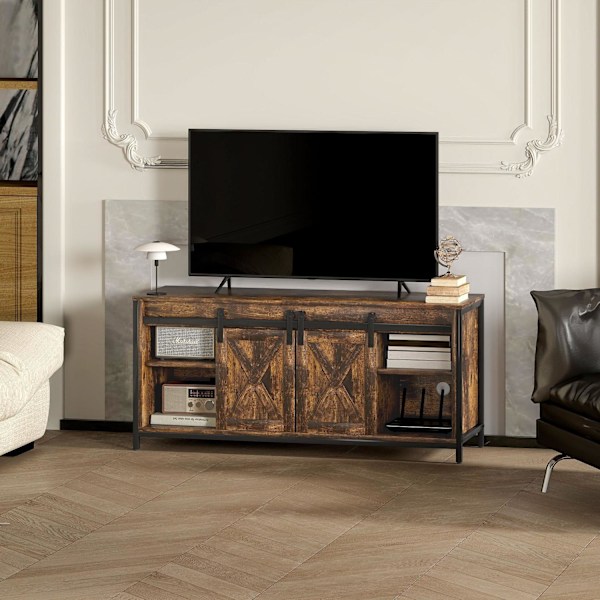 Rootz TV Lowboard - TV Stand - Media Console - 6 Rum - til 60 "TVS - 120 cm x 40 cm x 54 cm - Rustik industriel design