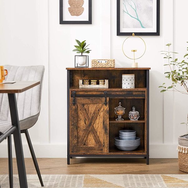 Rootz skænk - Opbevaringsskab - Køkkenskab - Skydedør - Åbent rum - Justerbar hylde - Industriel - Brun - Sort - 70 x 30 x 80 cm