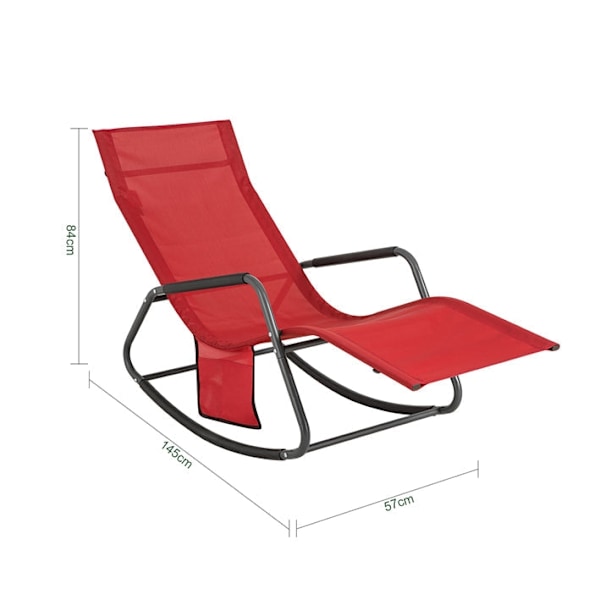 Rootz Garden Lounger - Solstol - Gungstol - Ergonomisk design, förvaringsficka, stöder upp till 120 kg - Metallram med syntetfibertyg - 145cm x 84cm x