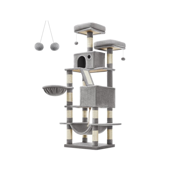 Rootz Multi-Level Cat-skrapstolpe - Kattträd - Kattlägenhet - Material av hög kvalitet - Mysigt plyschskydd - Interaktiva lekfunktioner - Skyddar möbl