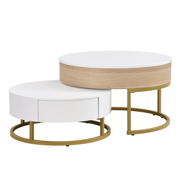 Rootz Gold -Plated Nesting Table Set - Höjdjusterbar soffbord - Mångsidig sidobord - Stylsk förvaring - 70x70x42/56,5cm + 60x60x24cm