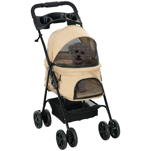 Rootz kokoontaitettava koiranrattaat - 2 turvahihnaa - Koiran rattaat - 2 kupinpidikettä - Teräs - Polyesteri - Khaki - 67 X 45 X 96 cm