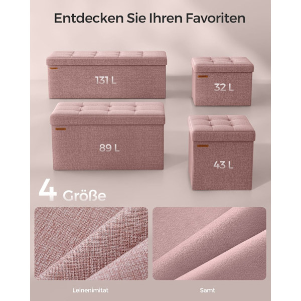 Rootz opbevaring osmannisk bænk - Pink fodskammel - Polstret sædekasse - Medium Density Fiberboard - 38cm x 76cm x 38cm - 25D skum