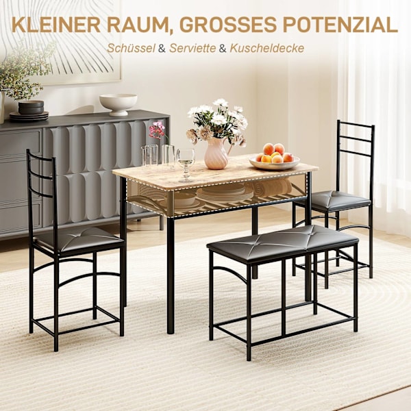 Rootz 4 -delad matsal - Space Saving Möbler - Compact Dining Set - Komfort sittplatser - 100 cm x 60 cm x 74,5 cm bord