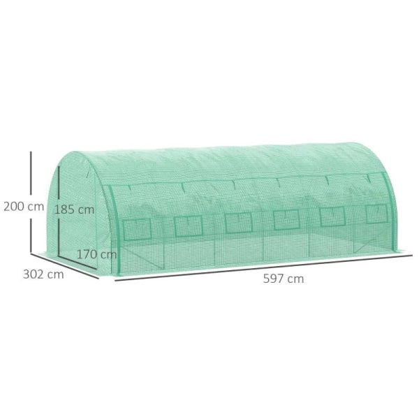 Rootz Drivhus - Polytunnel Drivhus - Walk-in drivhus med rullebare dæksler - UV beskyttelse - Stålrør - Grøn - 590L x 300W x 200H cm