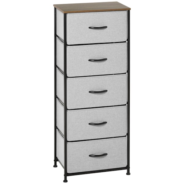 ROOTZ 5 Skuffe Bryst - Opbevaringsskab - Foldbar stofskuffe - Optimal stabilitet - 45 x 30 x 116 cm - Grå