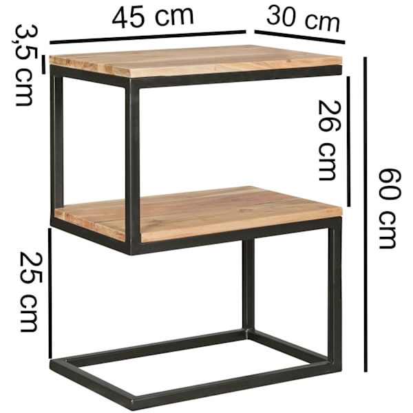 Rootz sidebord S-form massiv træ akacie - metal 45 x 60 x 30 cm - Design Stuebord Landlig stil - Anstellisch opbevaringsbord firkantet