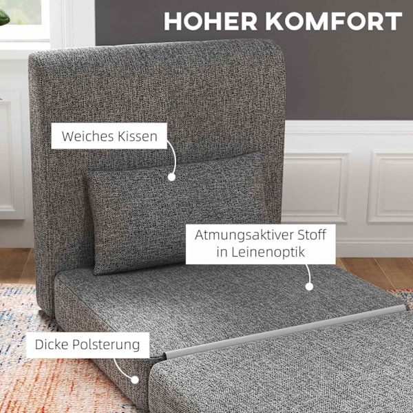 Rootzin vuodesohva - Vieraspatja - Tri -Fold -tuoli - kompakti ja monipuolinen - metallikehys - 80x75x74 cm - harmaa