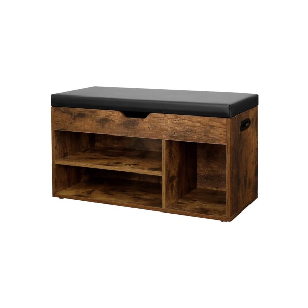 Rootz Shoe Bench - Skostativ - Skoarrangør - Kompakt og pladsbesparende - End Shoe Chaos - 3 åbne rum - Mørkebrun/vintage - E1 Class spånplade - 80cm