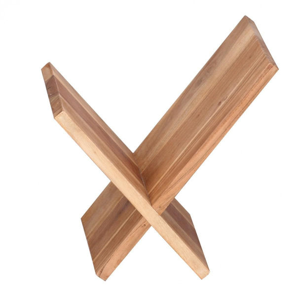 Rootz tidningsställ i massivt trä akacia X-form 31 cm tidningsställ design prospekthållare lantlig stil
