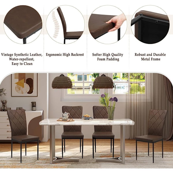 Rootz matsalsstolar Set med 4 - Köksstolar - Imitationsstolar - Högt ryggstöd - Bekväma sittplatser - Hållbara metallben - 42cm x 94,5cm x 59cm