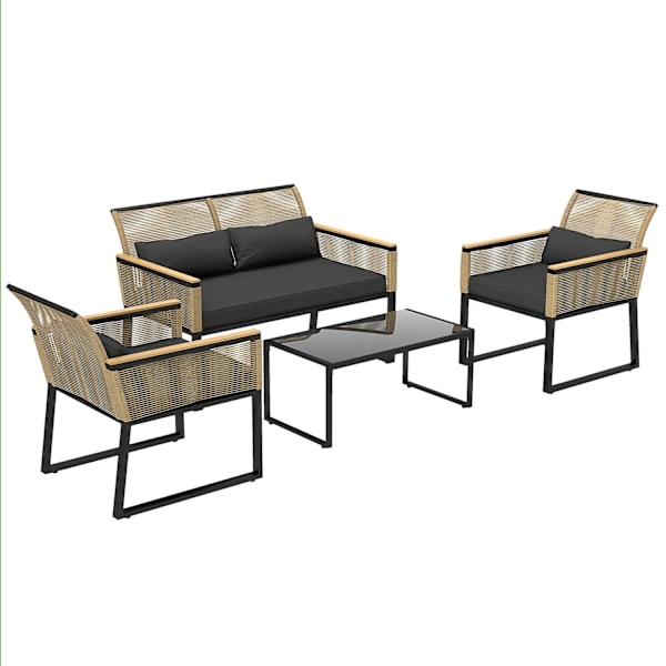 Rootz 4 stykker Rattan Garden Set - Balkon Møbler - Vejrbestandigt Sofa Set - Komfortpuder - 116 cm x 71 cm x 78 cm