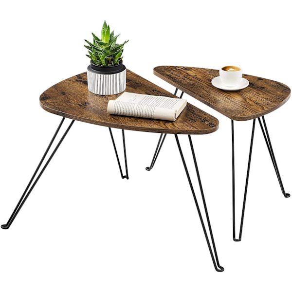 Rootz Sideborde Sæt med 2 - Sofabord Træ - Industrielt Sofabord - Brun/Sort - 60 x 38 x 47,5 cm (LxBxH)