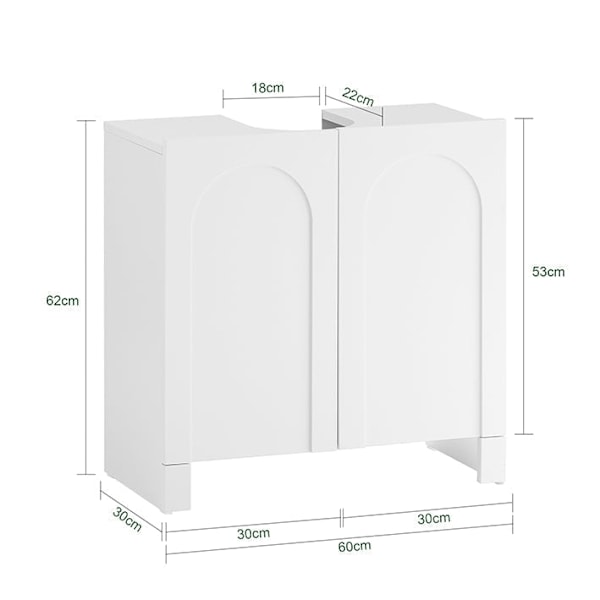 Rootz Sink Cabinet - Vanity Unit - Badeværelsesarrangør - Udvid lagerplads - MDF -materiale - 60x62x30cm - Silikone fodpuder for at forhindre rådne